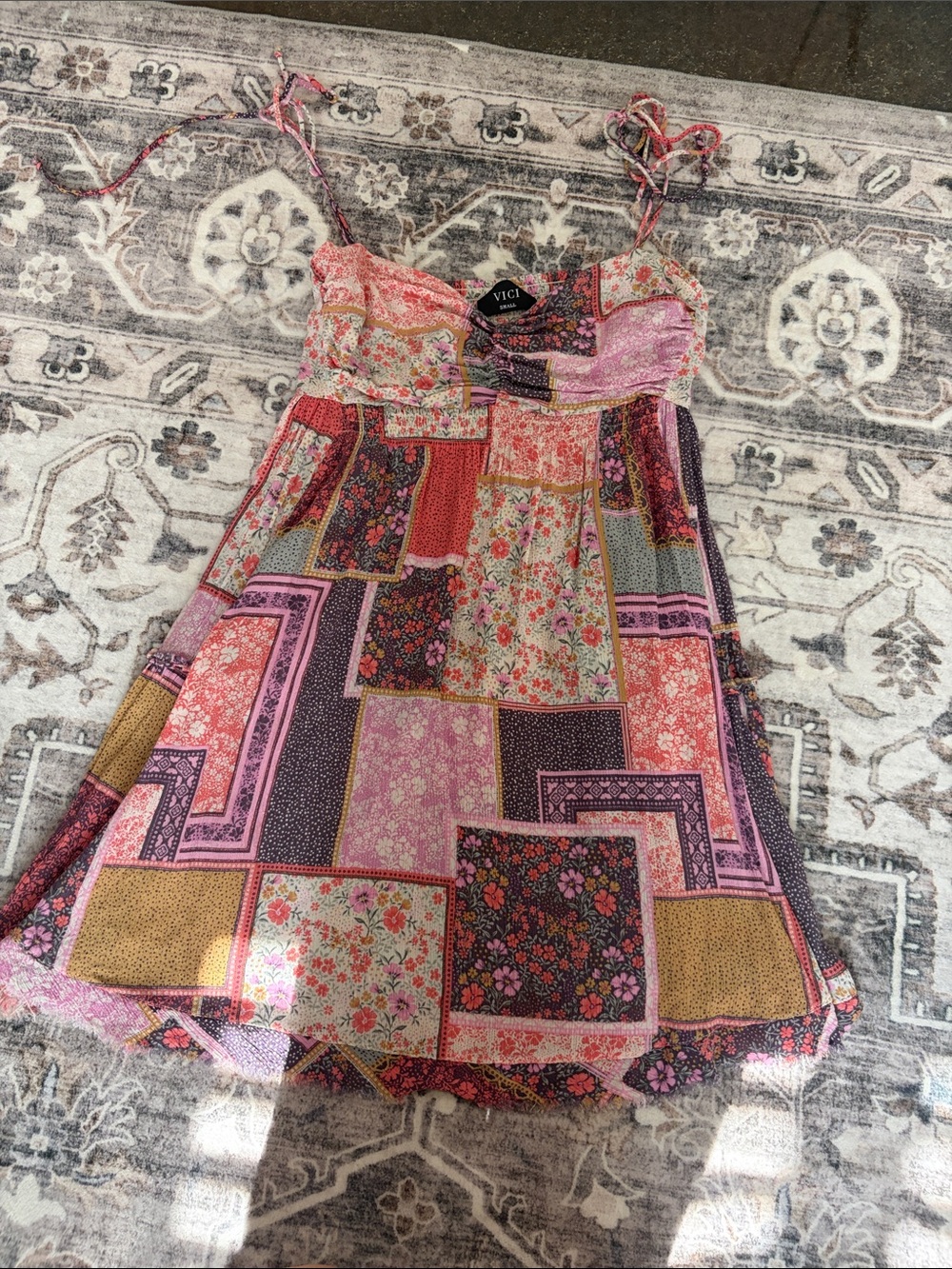 Vici Pink Multi Patchwork Floral Dress